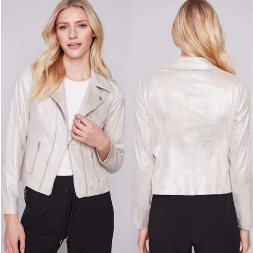 NWT Charlie B Champagne‎ Foil Motto Jacket SZ M